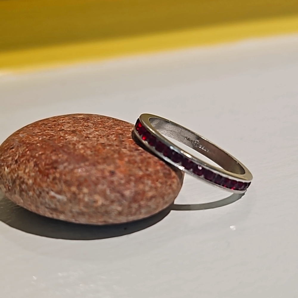 Sterling Silver Entity Band With Garnets size 9 and a quarter